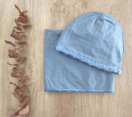 Otroška kapa in šal buff - jeans modra