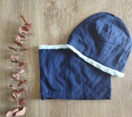 Otroška kapa in šal buff - jeans modra, mint