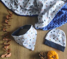 Novorojenčkov komplet odejica - bel z morskim motivom