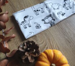 Otroški trak za ušesa - bel z motivom živali