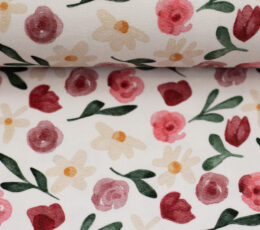 Bombažni jersey Cvetlični - smetana - 010