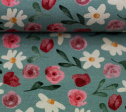 Bombažni jersey Cvetlični - zelena- 264