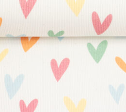 Bombažni jersey rib Srčki – bela – 003