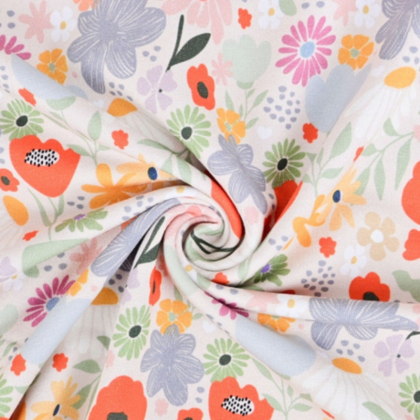 Bombažna prevešanka Cvetlična - bež - 098